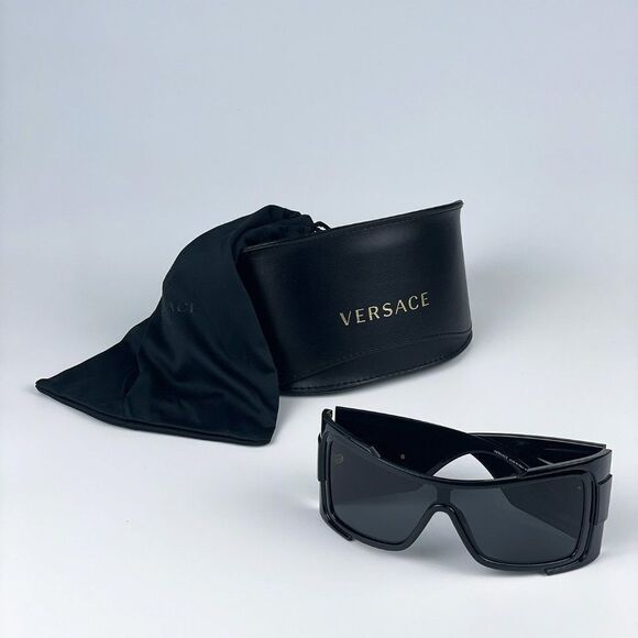 NEW Versace VE4451 GB1/87  Black Dark Grey Wraparound Unisex Sunglasses